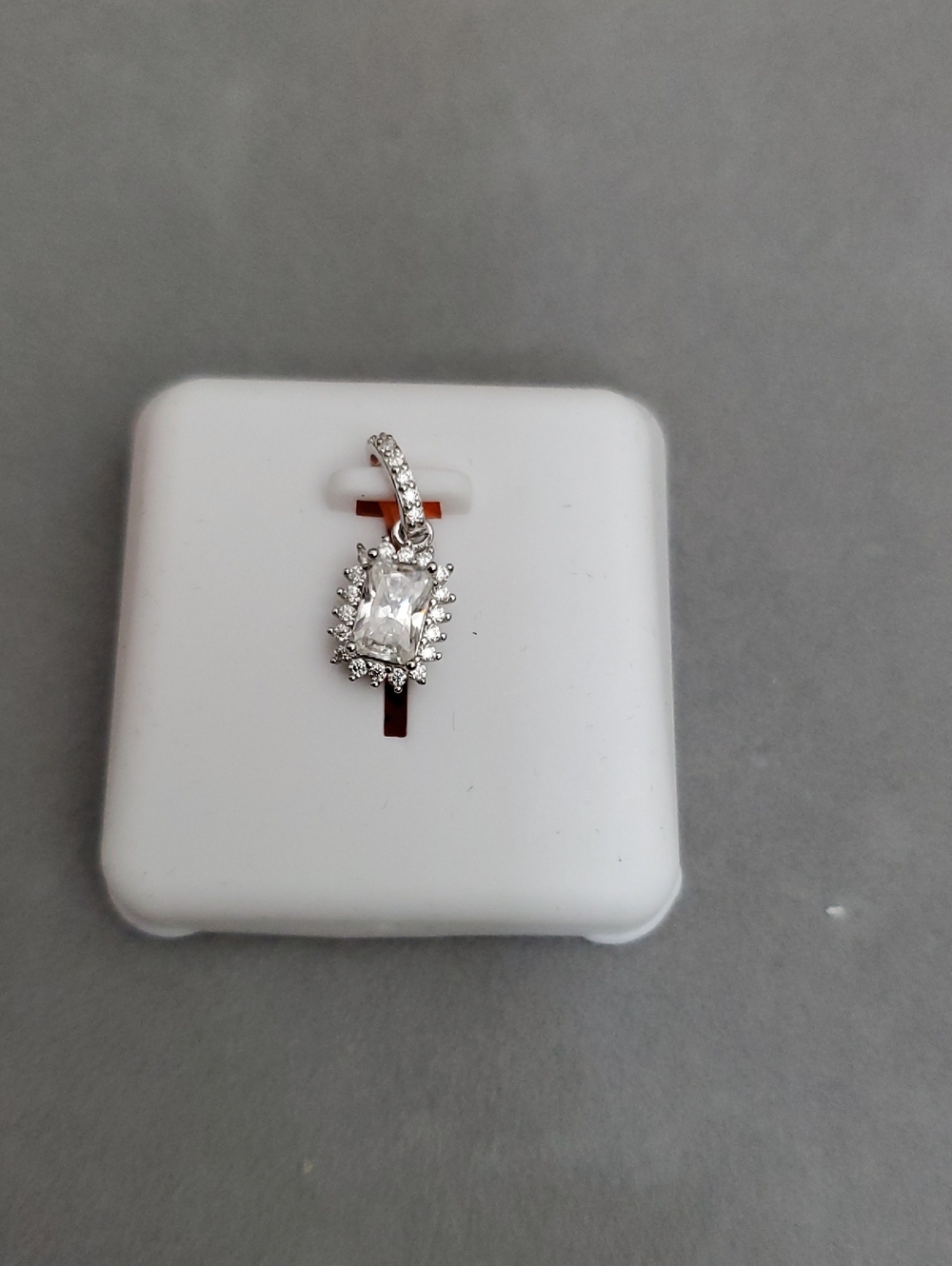 Silver-Tone Clear Crystal Halo Pendant Necklace - White